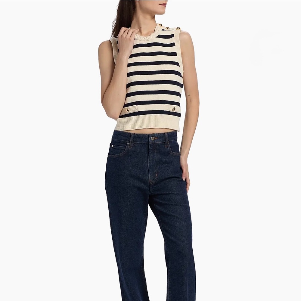 Frame The Harbor Vest Stripped Sleeveless Knit Top - Navy and Cream size XS - Picture 14 of 14